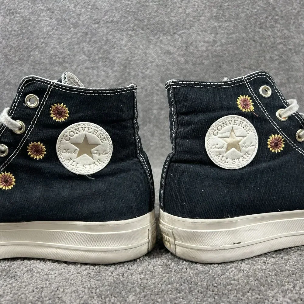 Converse CTAS Lift Hi Women’s Sz 10.5 Black Daisy Sunflower Platform Shoes Used